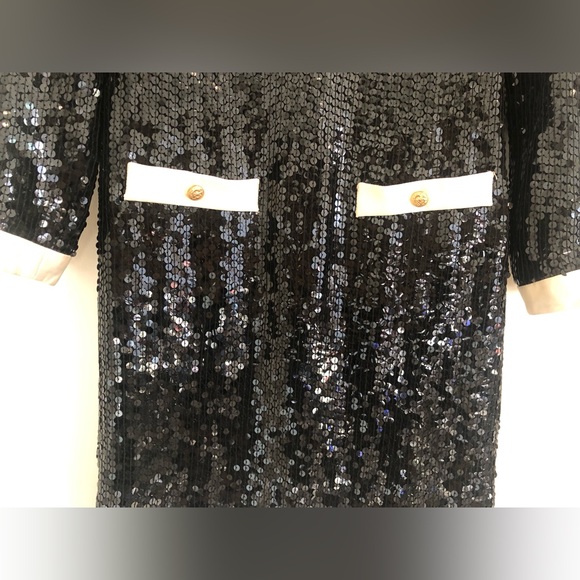 Vintage Black Sequined Cocktail Dress 80’s Long Sleeve Jeanette for St. Martin S - Picture 8 of 9